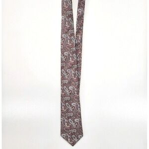 VTG Christian Dior Vtg Red Gray Blue Paisley on Silk Tie 55 x 4